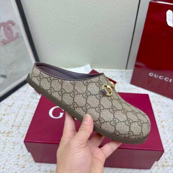 Gucci Beige and Brown Mules with Gold Accents - Picture 5 of 8